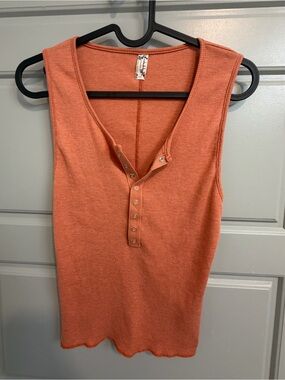 Intimately Free People Laid Back Henley Snap Ribbed Tank Top Size XS Orange/Rust